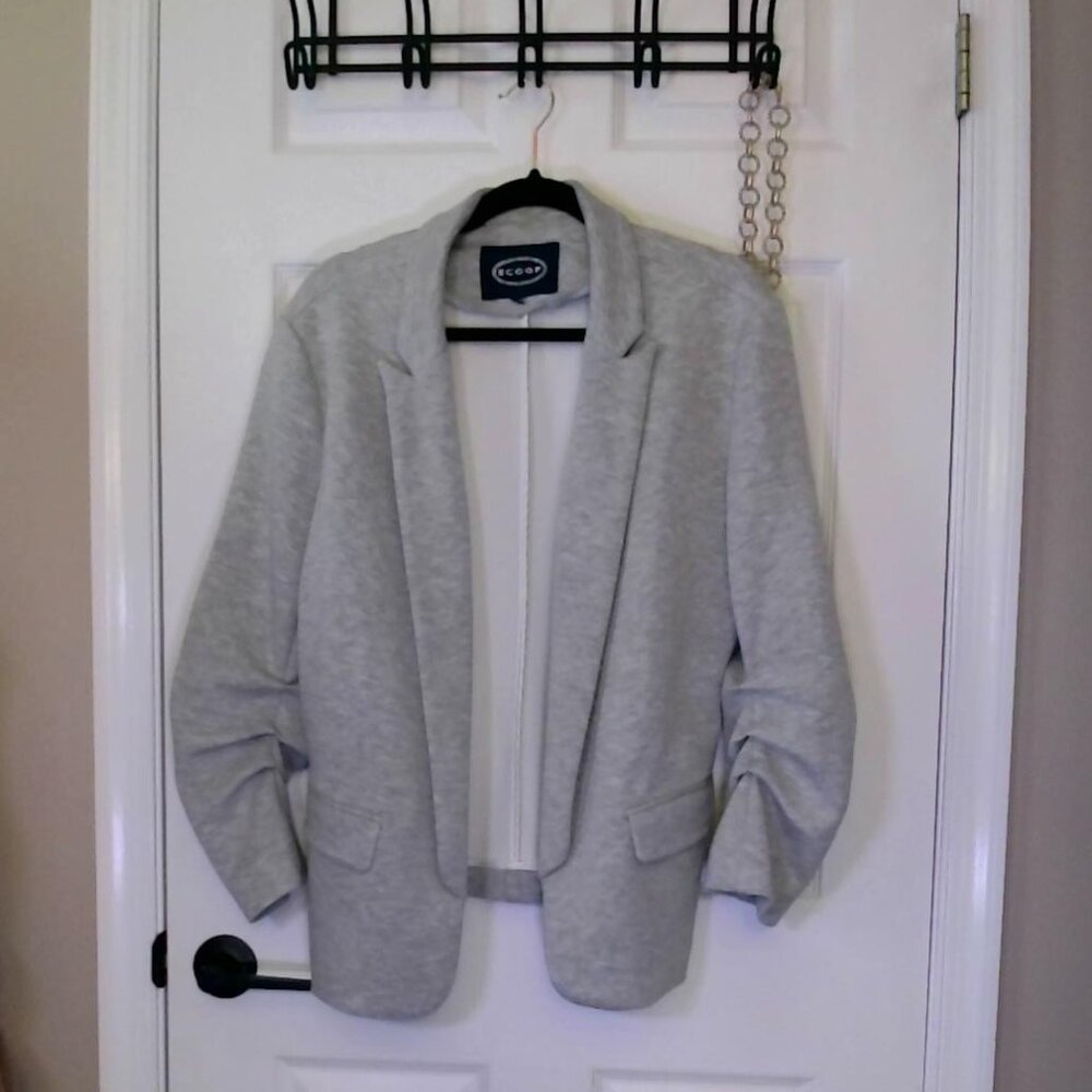Scoop Grey Blazer Knit Scrunch Arm